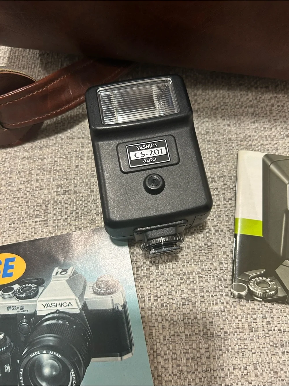 Yashica Brown Leather Camera Bag with Yashica Film Camera and Accessories as is